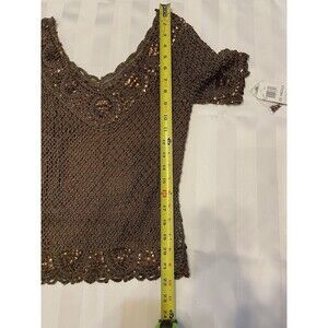 KM Collection By Mills Bell Brown Toned Beaded Top Size M NWT